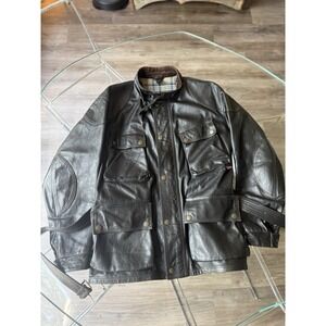 Vintage Belstaff Dark Brown Leather Belted Motorcycle Biker Jacket Men's L Sharp